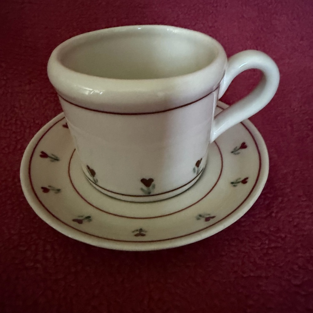Vintage Hartstone Provincial Posy Mug/Cup and Saucer with Hearts Made in USA